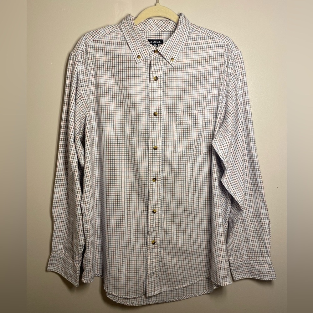 George Casual Button-Down Shirt Red Blue Green White Grid